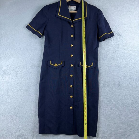 Talbots Vintage Tailored Dress Front Button Cap Sleeves Womens Navy Size 8P - Picture 6 of 10